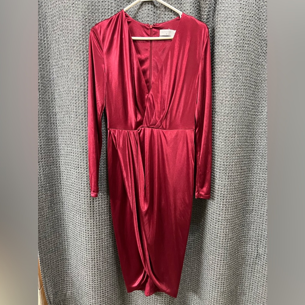 ALTUZARRA Collection Cranberry Red Satin Dress—Size Small NO BELT